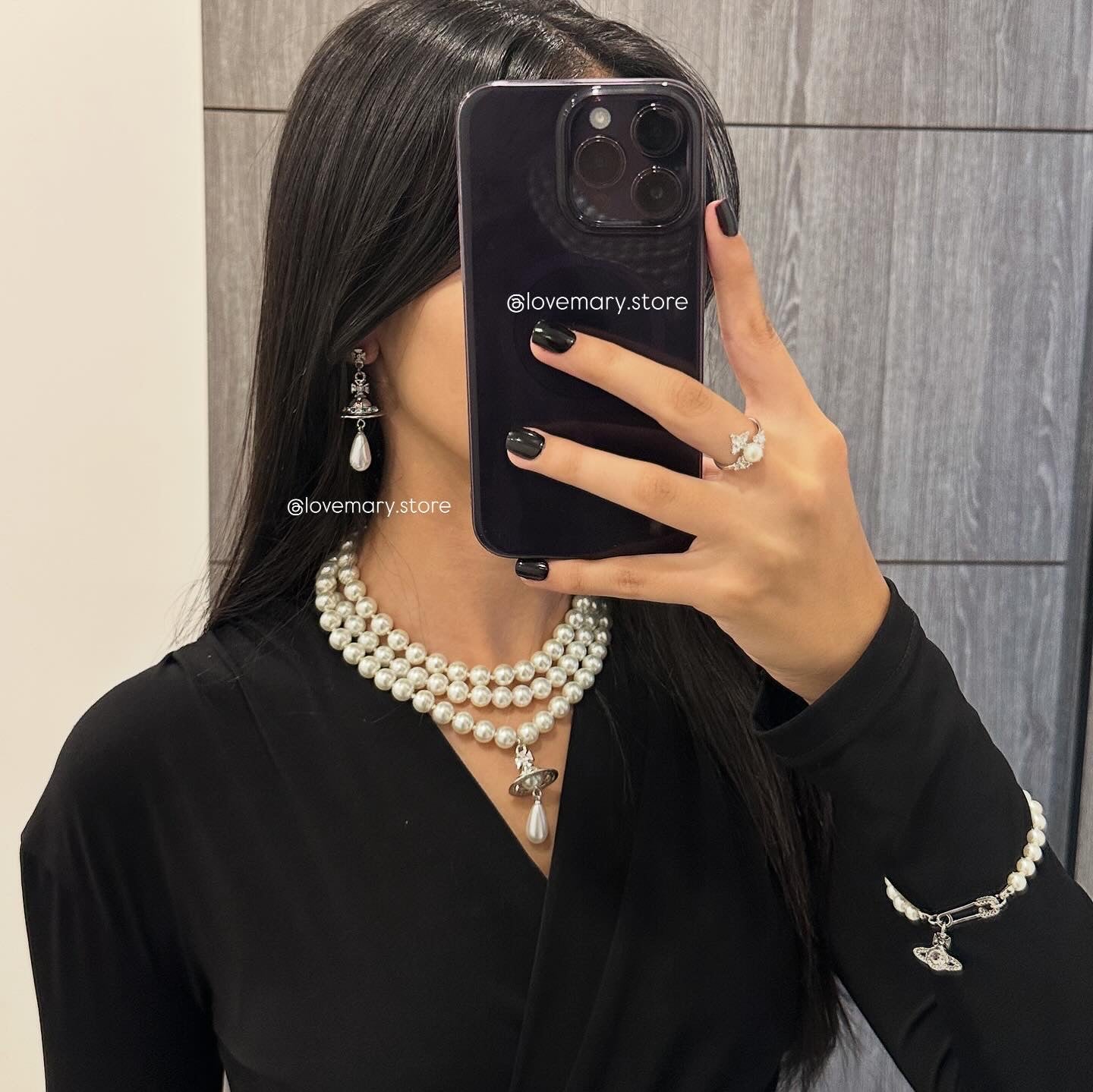 Three row pearl drop necklace