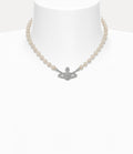 Minibas relief silver pearl choker