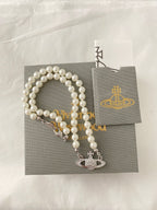 Minibas relief silver pearl choker
