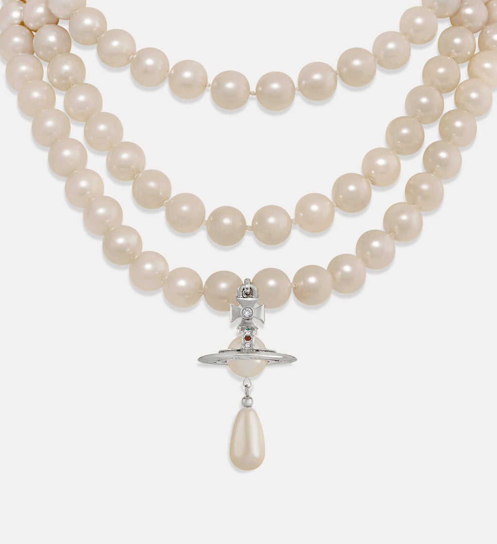 Three row pearl drop necklace
