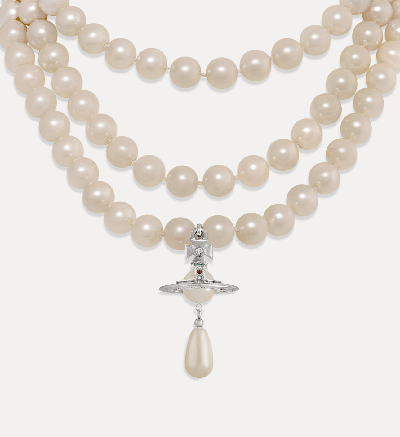 Three row pearl drop necklace