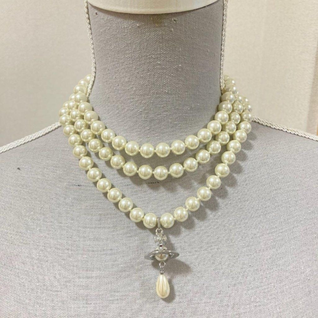 Three row pearl drop necklace