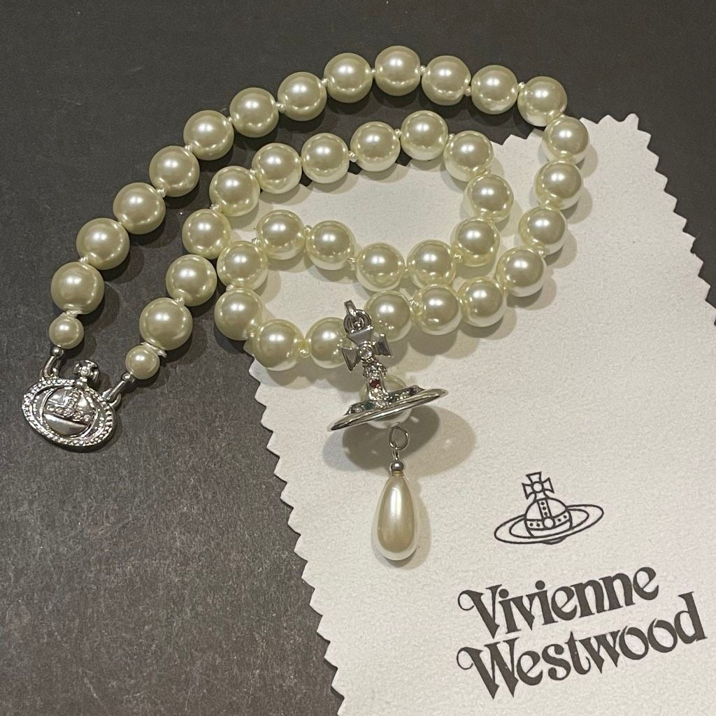 Three row pearl drop necklace