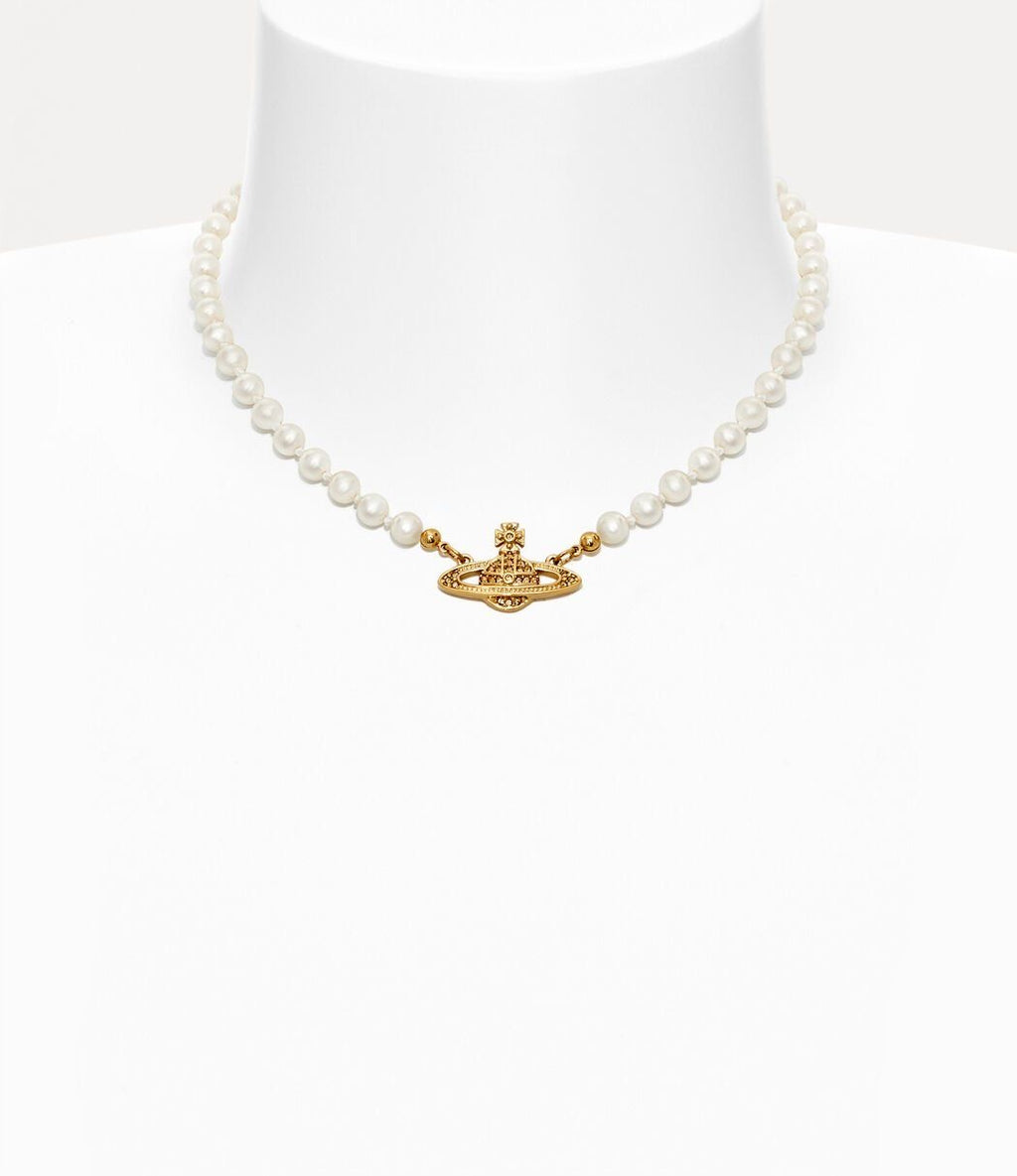 Minibas relief gold pearl choker