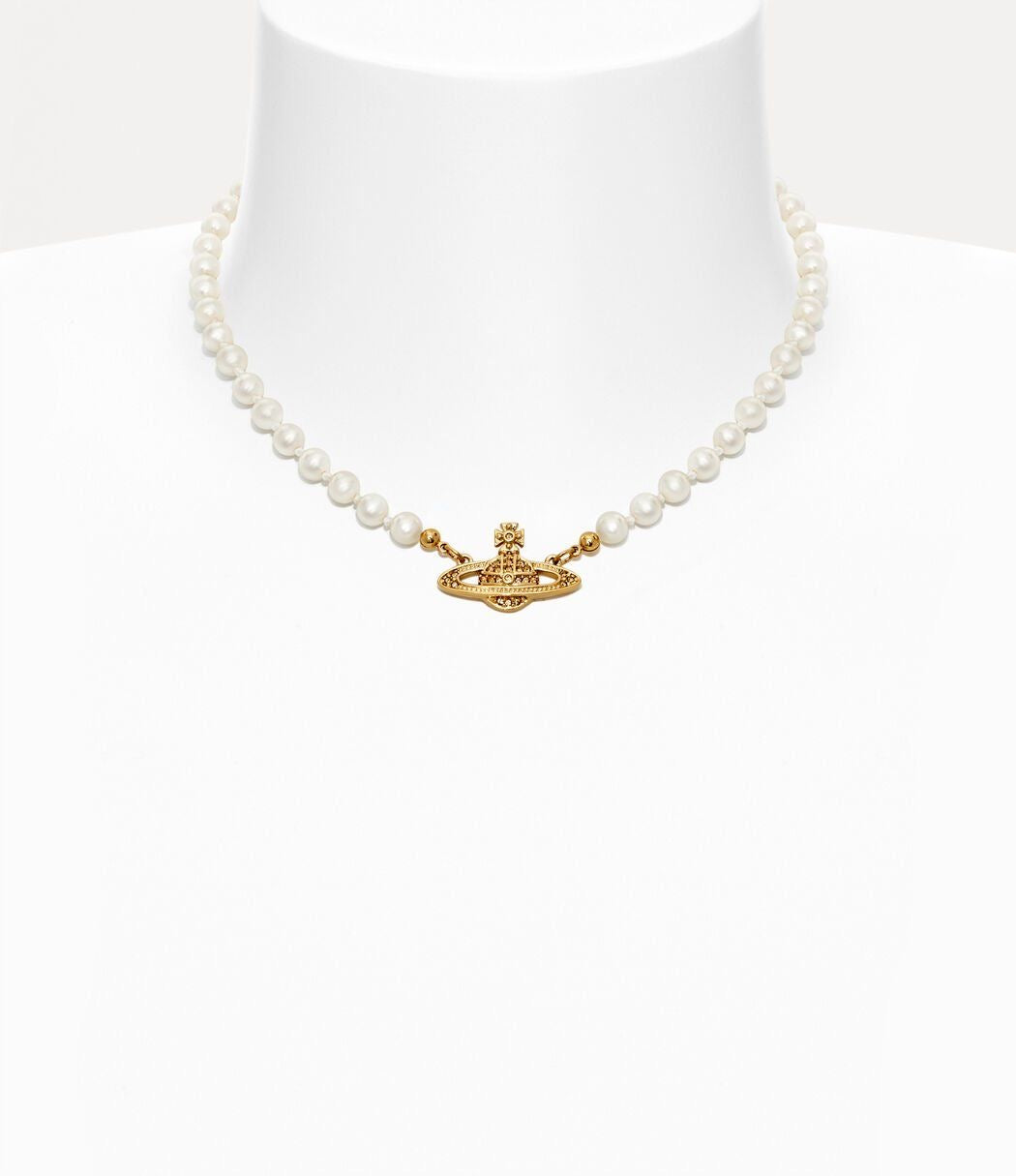 Minibas relief gold pearl choker