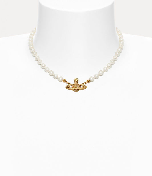 Minibas relief gold pearl choker