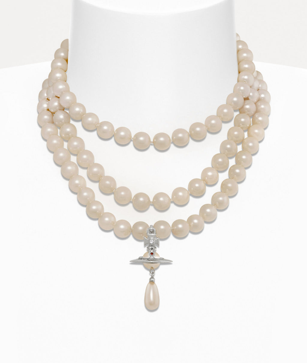 Three row pearl drop necklace