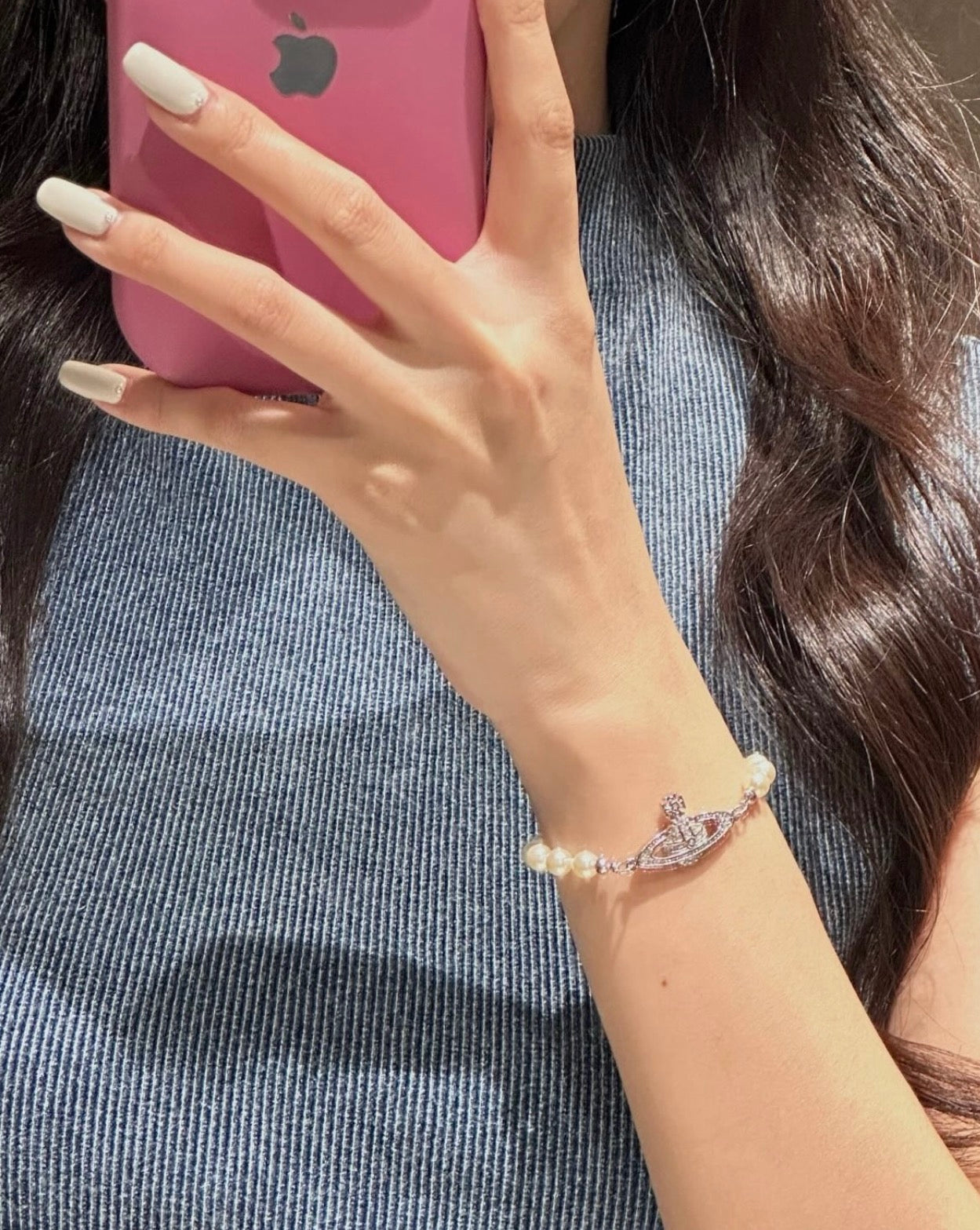 Minibas relief silver pearl bracelet