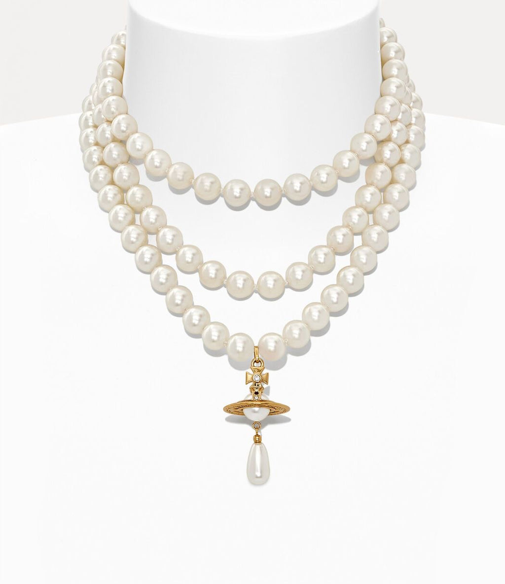 Three row pearl choker