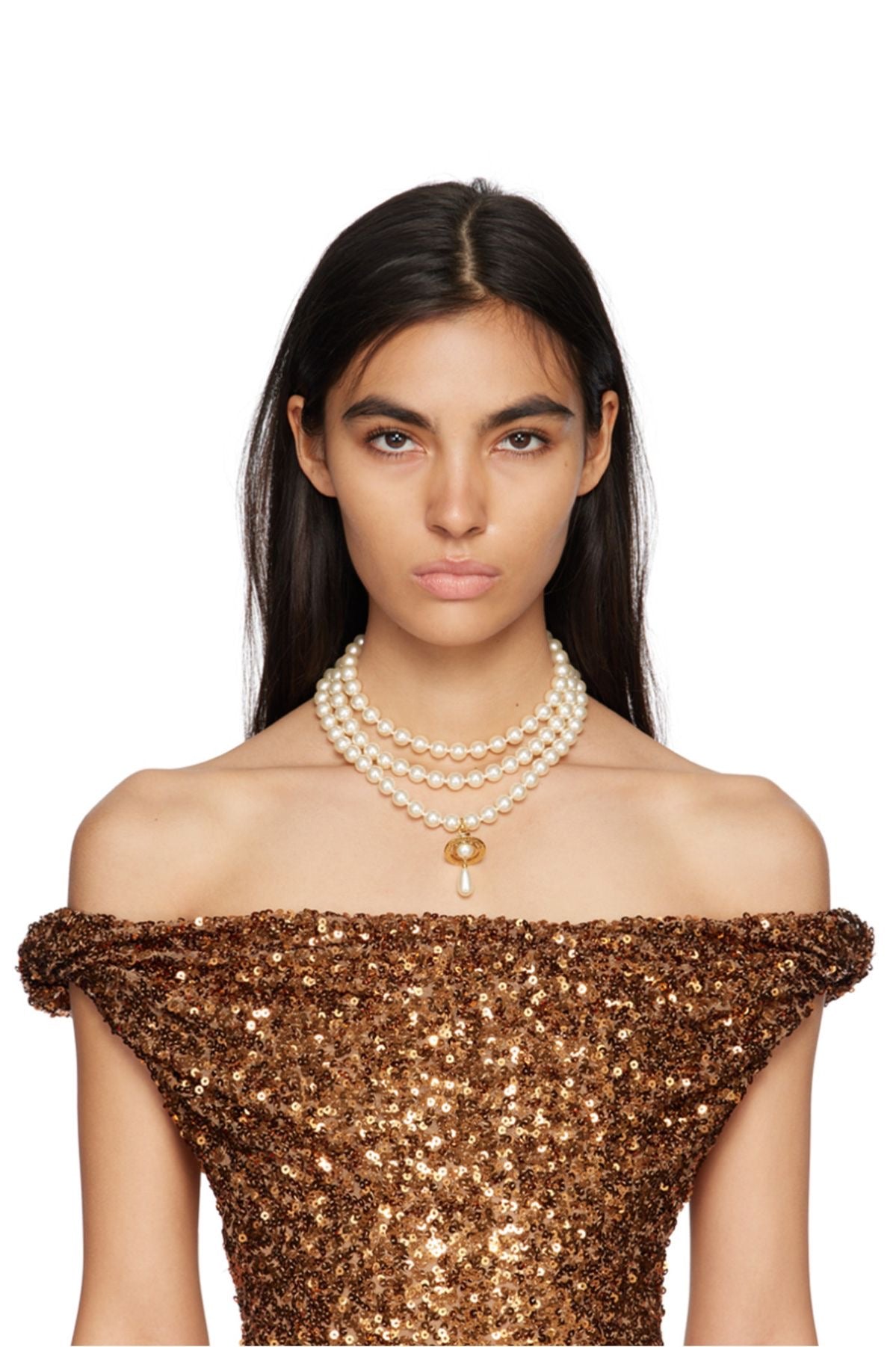 Three row pearl choker